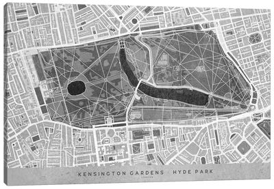 Gray Vintage Map Kengsinton Gardens London Canvas Art Print - Vintage Maps