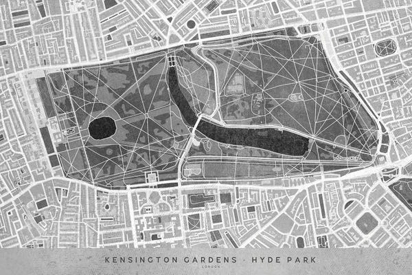 London Maps: Gray Vintage Map Kengsinton Gardens London by blursbyai