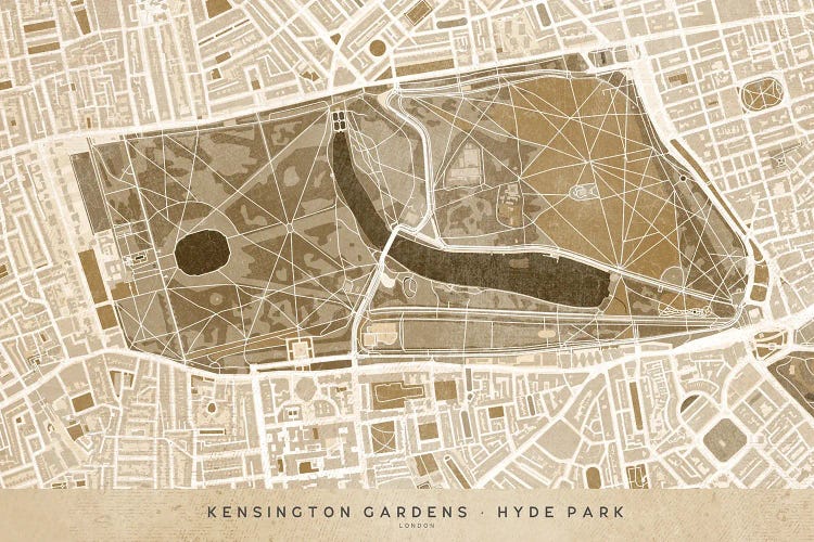 Sepia Vintage Map Kengsinton Gardens London by blursbyai wall art
