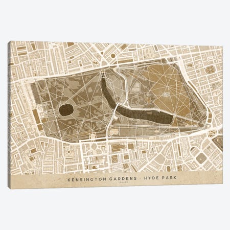 Sepia Vintage Map Kengsinton Gardens London Canvas Print #RLZ275} by blursbyai Art Print