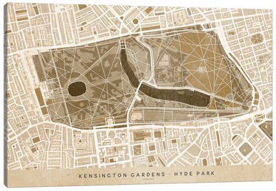Sepia Vintage Map Kengsinton Gardens London Canvas Art Print - London Maps