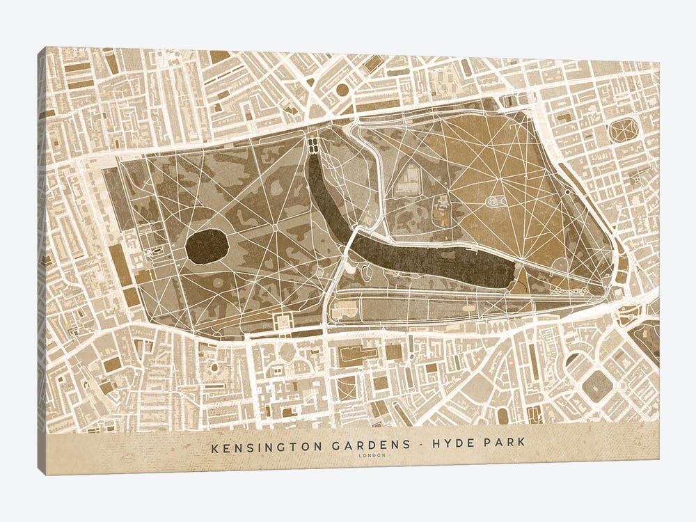 Sepia Vintage Map Kengsinton Gardens London by blursbyai 1-piece Canvas Print