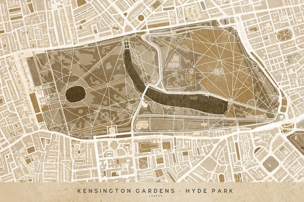 London Maps: Sepia Vintage Map Kengsinton Gardens London by blursbyai