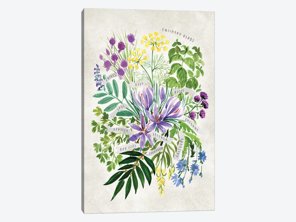 Vintage Watercolor Culinary Herbs Bouquet by blursbyai 1-piece Art Print