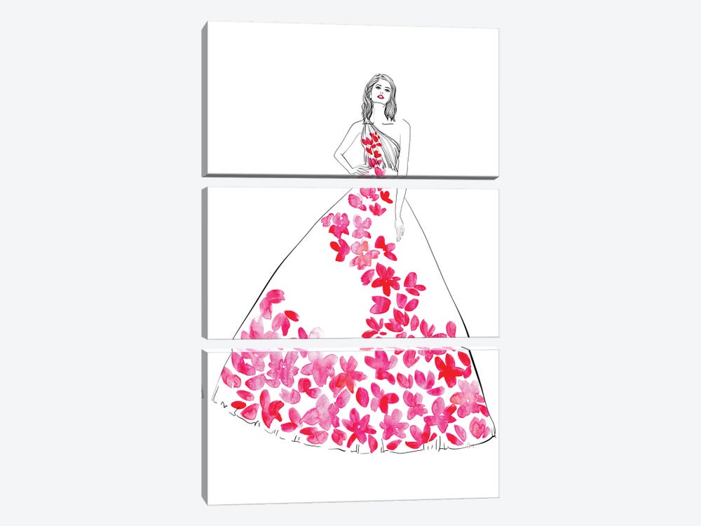 Oletta Fashion Illustration In Hot Pink by blursbyai 3-piece Canvas Wall Art