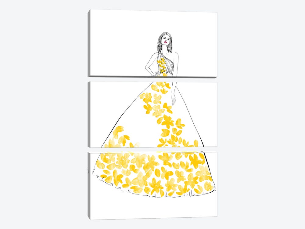 Oletta Fashion Illustration In Yellow by blursbyai 3-piece Canvas Print