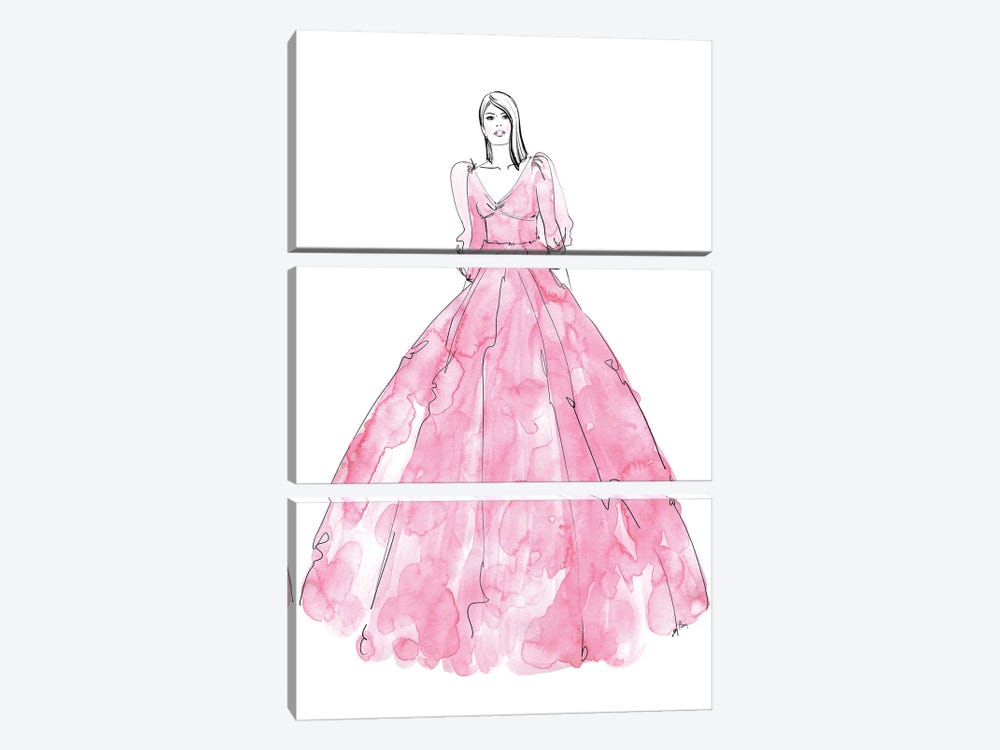 Fini Fashion Illustration In Pink by blursbyai 3-piece Canvas Wall Art