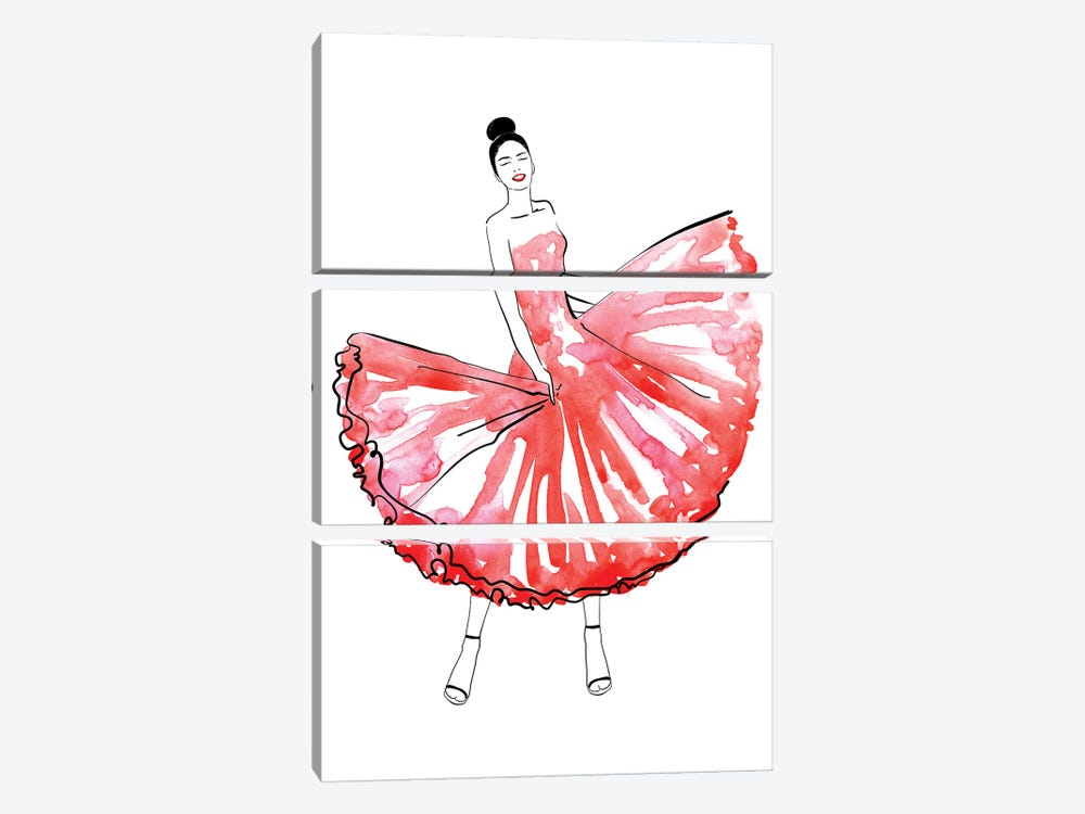 Maija Fashion Illustration In Red by blursbyai 3-piece Art Print