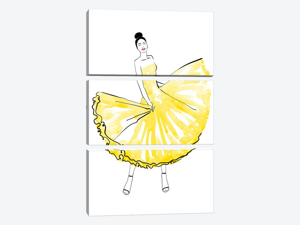 Maija Fashion Illustration In Yellow by blursbyai 3-piece Canvas Print