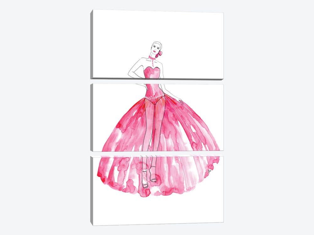 Beren Fashion Illustration In Hot Pink 3-piece Canvas Artwork