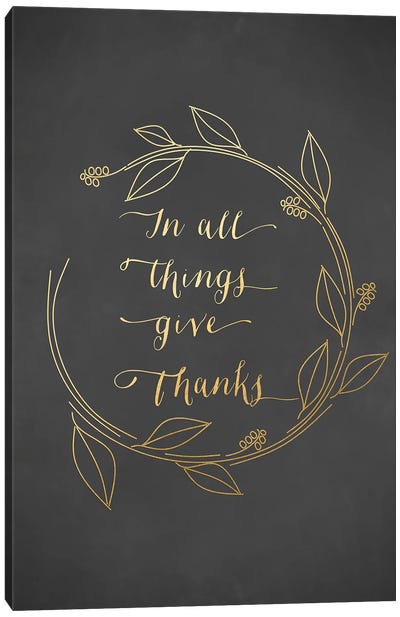 Give Thanks Leaves Wreath Canvas Art Print - Thanksgiving Art
