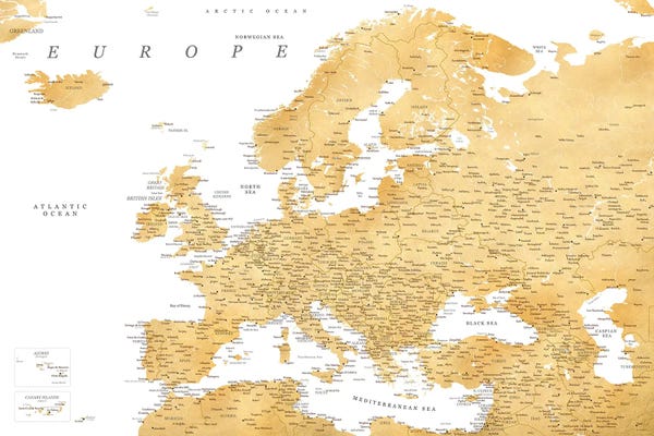blursbyai: Detailed Map Of Europe In Gold Ochre by blursbyai