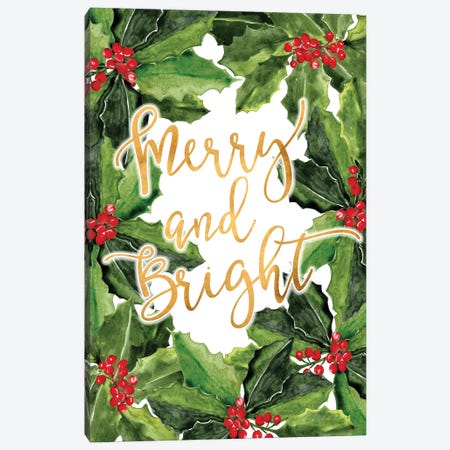 Merry And Bright With Boughs Of Holly Canvas Print #RLZ31} by blursbyai Canvas Art