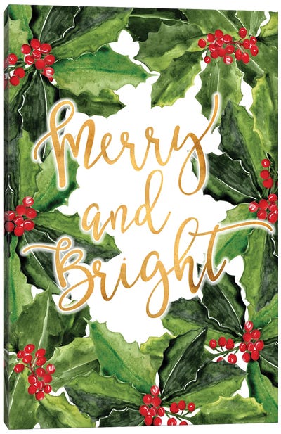 Merry And Bright With Boughs Of Holly Canvas Art Print - blursbyai