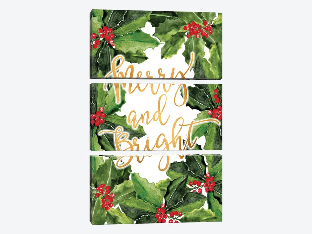 Merry And Bright With Boughs Of Holly by blursbyai 3-piece Canvas Print