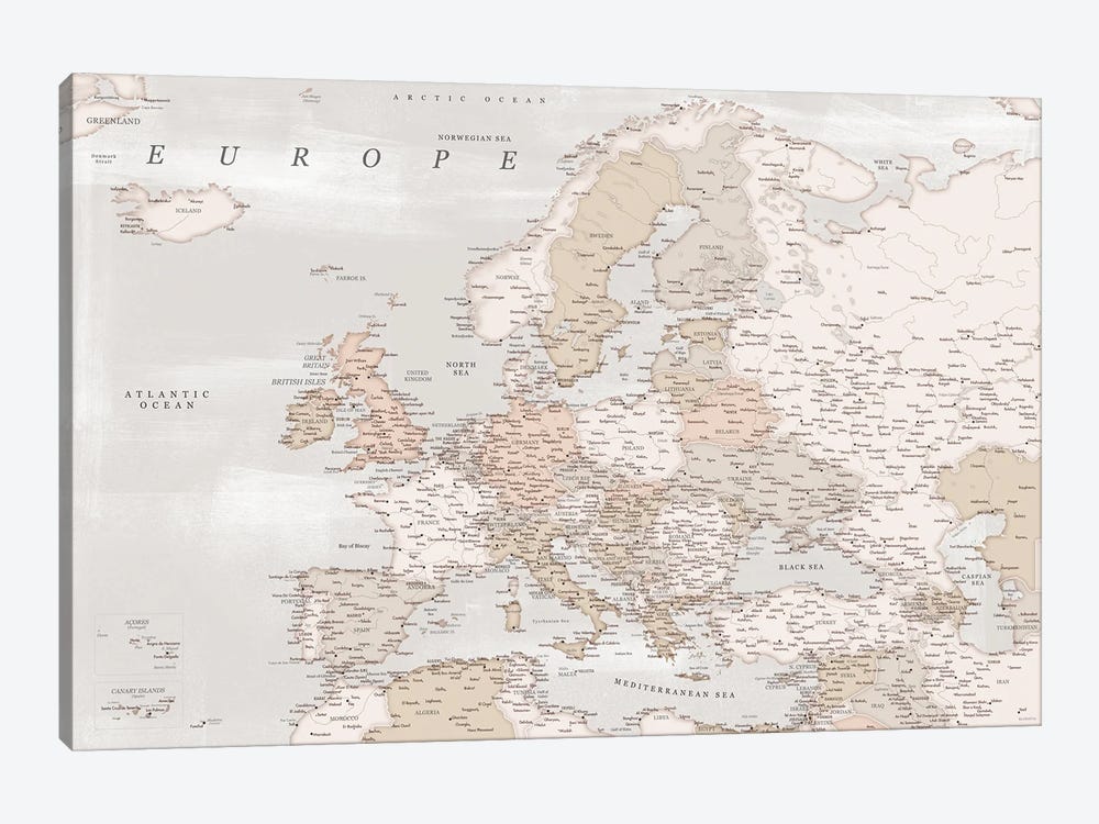 Detailed Map Of Europe In Distressed Brown by blursbyai 1-piece Art Print