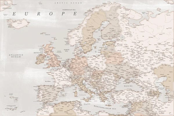 Detailed Map Of Europe In Distressed Brown