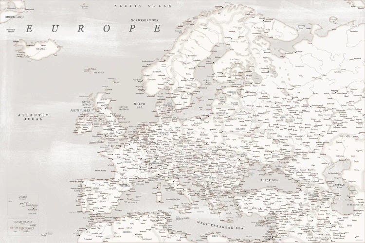 Detailed Map Of Europe In Distressed Gray