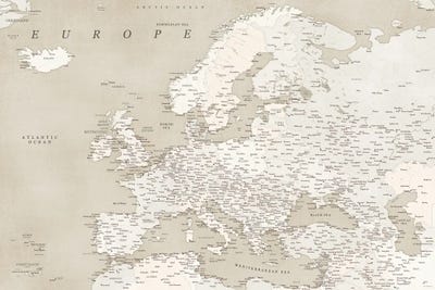 Detailed Europe Map In Vintage Sepia by blursbyai art print