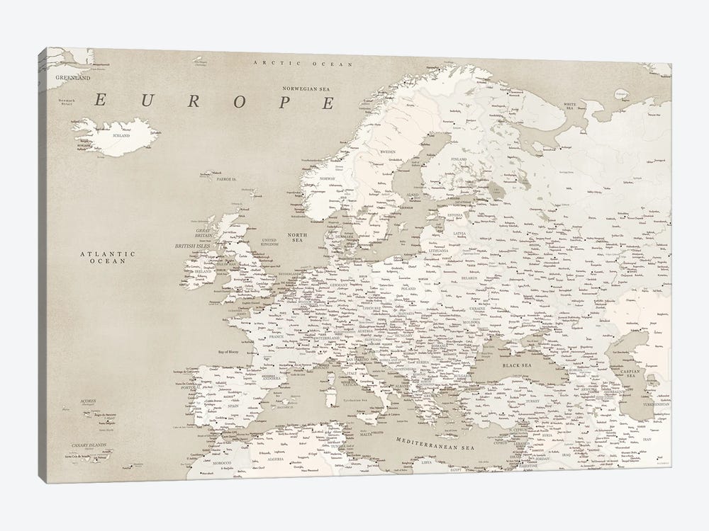 Detailed Europe Map In Vintage Sepia by blursbyai 1-piece Art Print