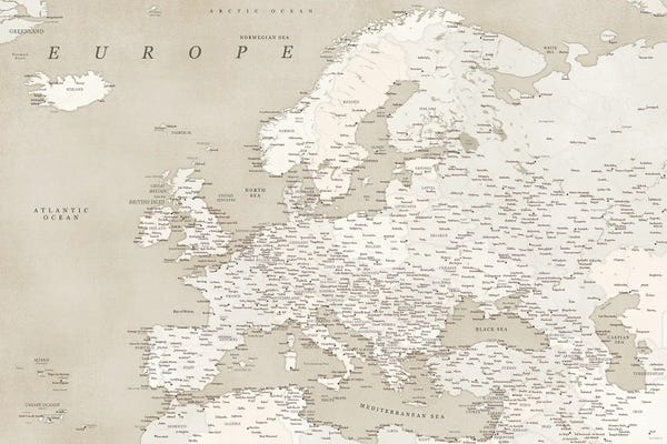 blursbyai: Detailed Europe Map In Vintage Sepia by blursbyai