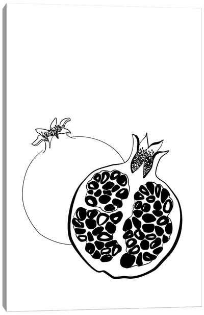 Two Pomegranates Line Art Canvas Art Print - Pomegranate Art