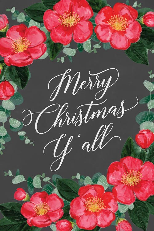 Camellias Merry Christmas Y'all by blursbyai wall art