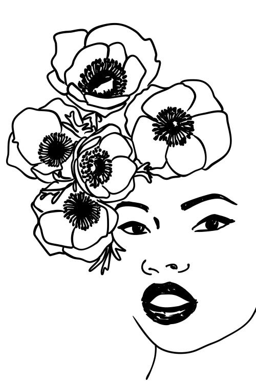 Anemone Portrait Line Art by blursbyai wall art