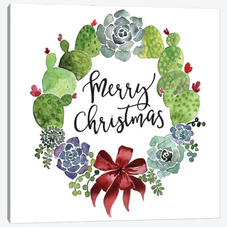 Cacti Wreath Merry Christmas Canvas Print #RLZ37} by blursbyai Canvas Print