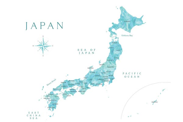 blursbyai: Map Of Japan In Aquamarine Watercolor by blursbyai