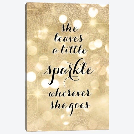 She Leaves A Little Sparkle Wherever She Goes In Gold Glitter Bokeh Canvas Print #RLZ384} by blursbyai Canvas Print
