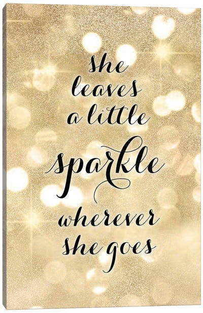 She Leaves A Little Sparkle Wherever She Goes In Gold Glitter Bokeh Canvas Art Print - blursbyai