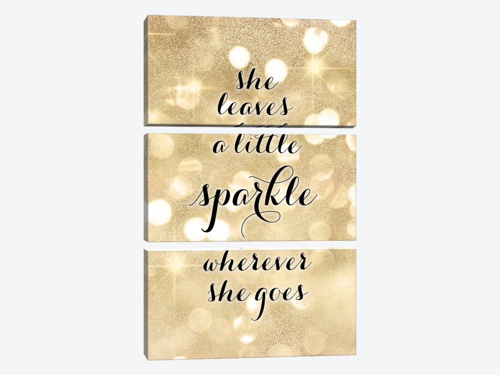 She Leaves A Little Sparkle Wherever She Goes In Gold Glitter Bokeh by blursbyai 3-piece Canvas Art