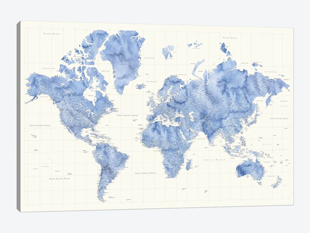 Highly Detailed World Map, Parlan by blursbyai 1-piece Canvas Wall Art