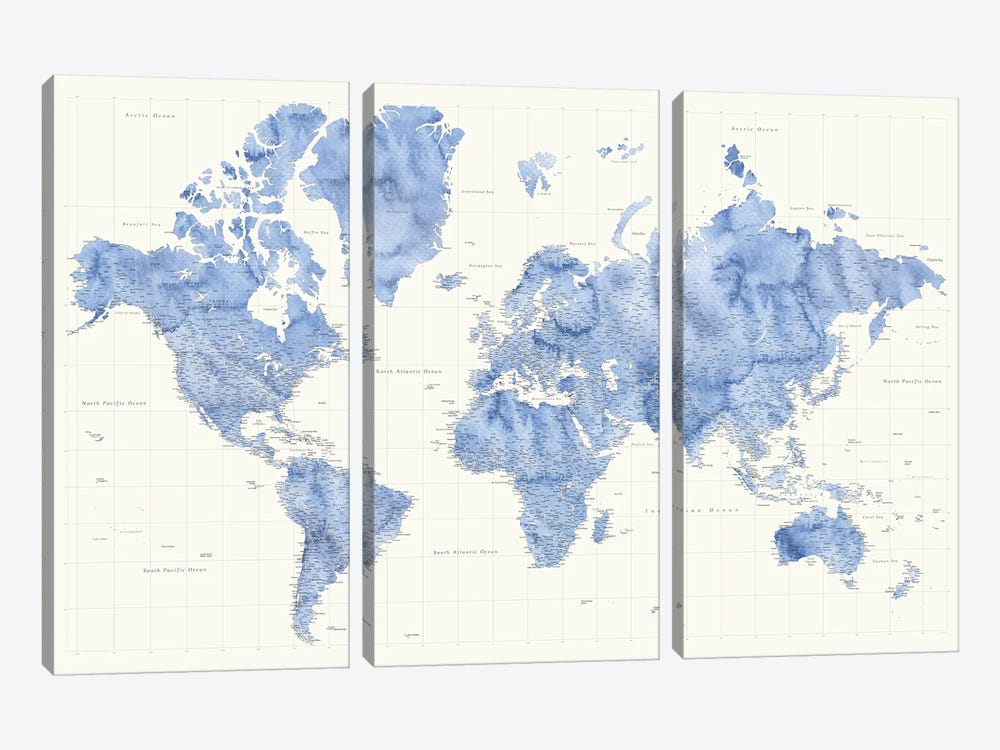 Highly Detailed World Map, Parlan by blursbyai 3-piece Canvas Wall Art