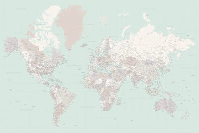 Highly Detailed World Map In Mint And Muted Tones, Kalila by blursbyai canvas print