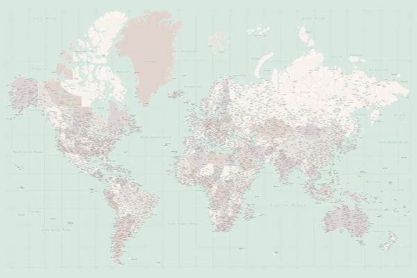 Globes: Highly Detailed World Map In Mint And Muted Tones, Kalila by blursbyai