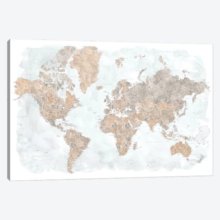 Highly Detailed Watercolor World Map, Calista Canvas Print #RLZ389} by blursbyai Canvas Wall Art