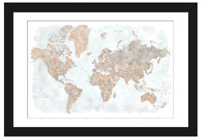 Highly Detailed Watercolor World Map, Calista Paper Art Print - Maps
