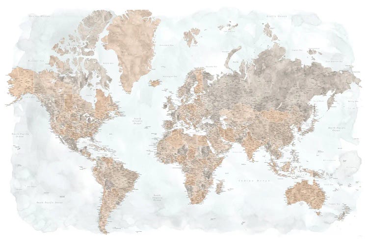 Highly Detailed Watercolor World Map, Calista by blursbyai wall art