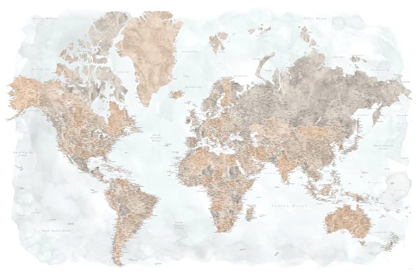 Maps: Highly Detailed Watercolor World Map, Calista by blursbyai
