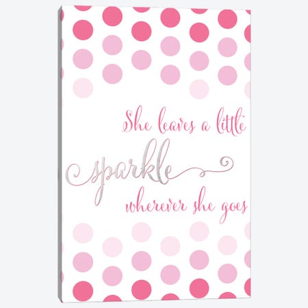 She Leaves A Little Sparkle Wherever She Goes In Pink Polka Dots Canvas Print #RLZ38} by blursbyai Canvas Wall Art