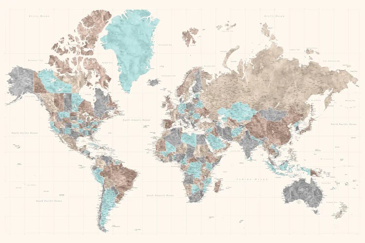 Highly Detailed Watercolor World Map, Romy