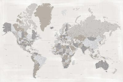 Highly Detailed World Map In Taupe, Donah by blursbyai gallery poster