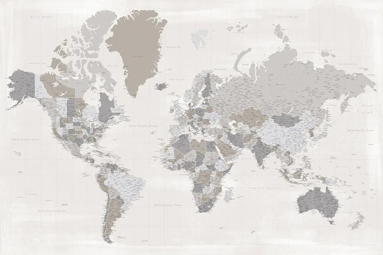 Highly Detailed World Map In Taupe, Donah