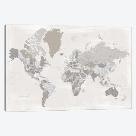 Highly Detailed World Map In Taupe, Donah Canvas Print #RLZ391} by blursbyai Canvas Art Print