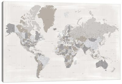 Highly Detailed World Map In Taupe, Donah Canvas Art Print