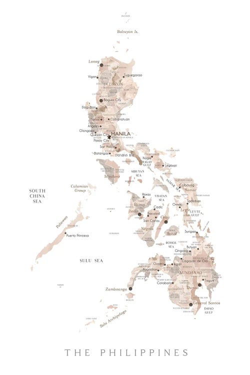 Map Of The Philippines In Neutral Watercolor by blursbyai wall art