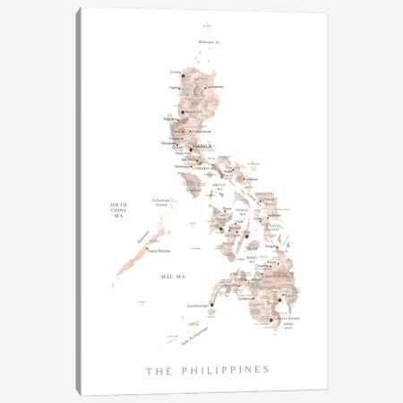 Map Of The Philippines In Neutral Watercolor Canvas Print #RLZ392} by blursbyai Art Print
