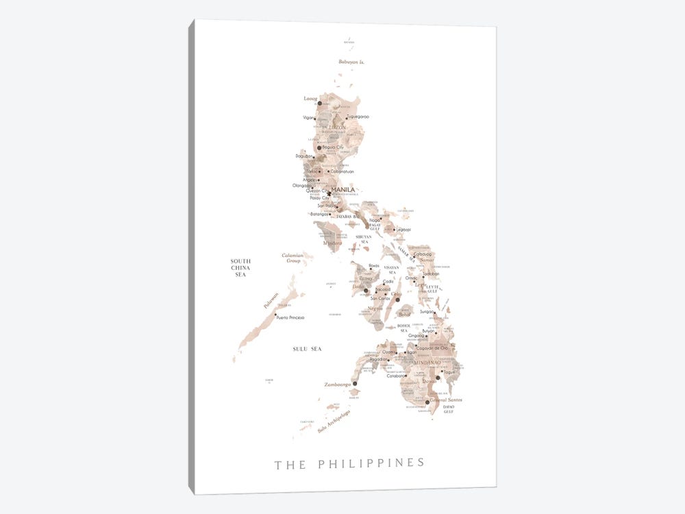 Map Of The Philippines In Neutral Watercolor by blursbyai 1-piece Canvas Print